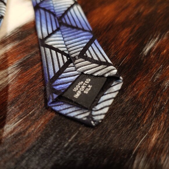 Zylos Platinum by George Machado Blue and Black Striped Squares Silk Tie - Picture 4 of 4